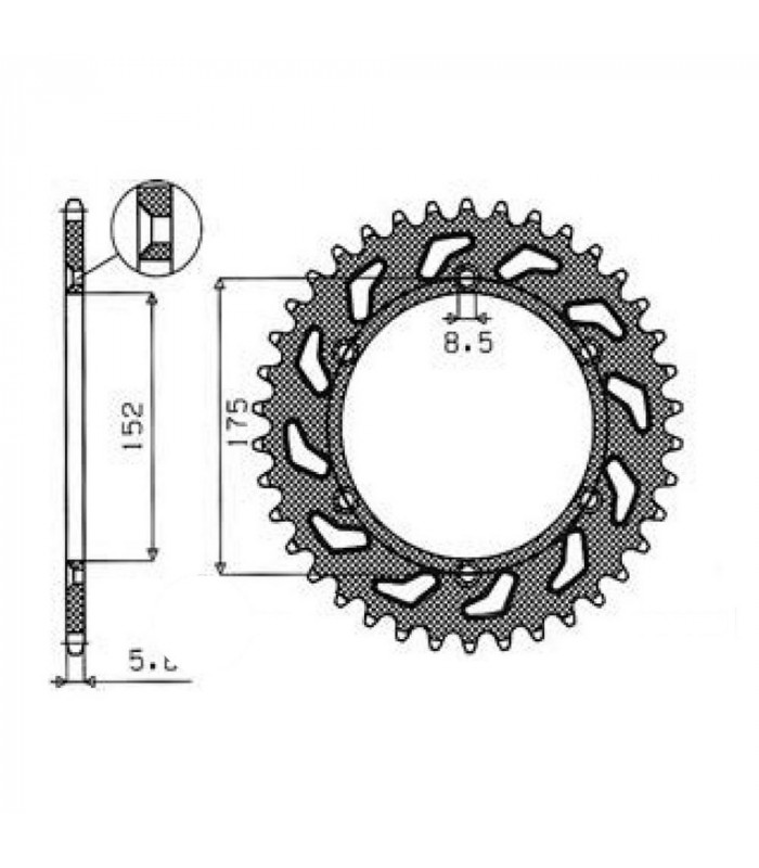 SUNSTAR STEEL REAR SPROCKET YAMAHA (52 TEETH)