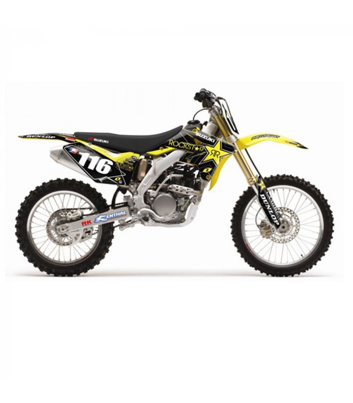 KIT ADHESIVOS ONE INDUSTRIES 10 ROCKSTAR + FUNDA ASIENTO SUZUKI RM-Z 250 (2010-2011)
