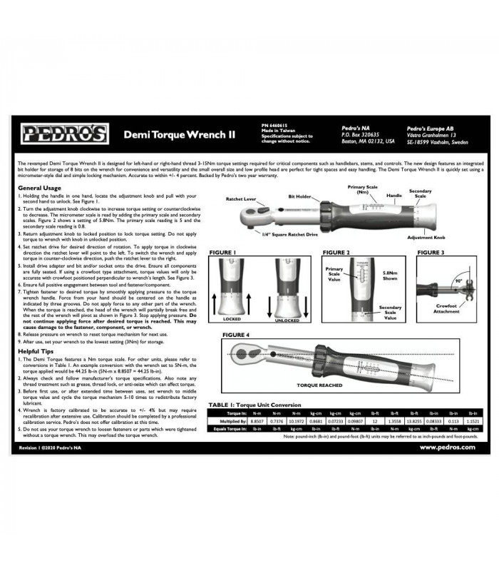 LLAVE DINAMOMÉTRICA PEDRO'S + JUEGO DE PUNTAS (3-15 NM)