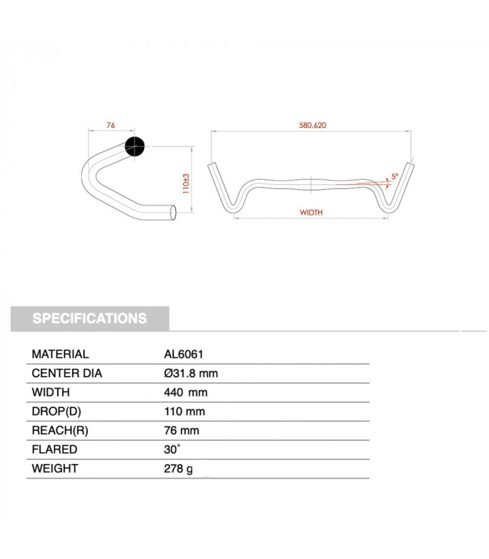 TFHPC GRAVEL SERIES HANDLEBAR (440 x 31,8 MM)