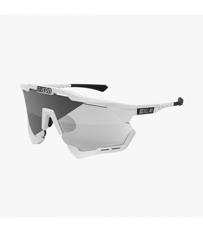 SCICON AEROSHADE XL WHITE GLOSS SUNGLASSES (PHOTOCHROMIC SILVER MIRROR LENS)
