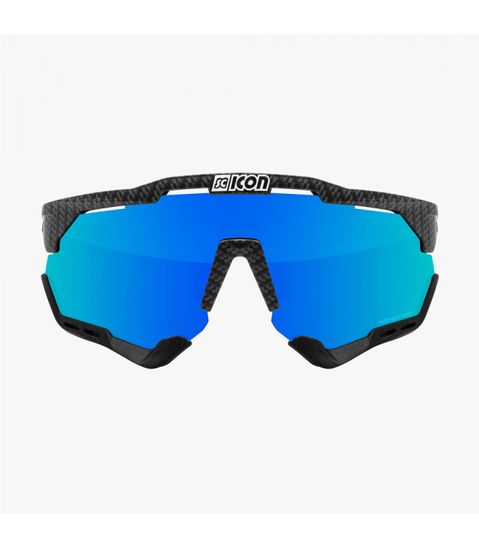 SCICON AEROSHADE XL CARBON MATT SUNGLASSES (MULTIMIRROR BLUE LENSES)