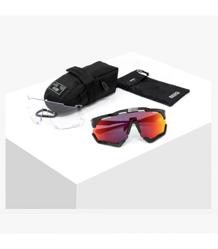 SCICON AEROSHADE XL CARBON MATT SUNGLASSES (MULTIMIRROR RED LENS)