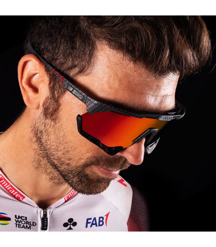 SCICON AEROSHADE XL CARBON MATT SUNGLASSES (MULTIMIRROR RED LENS)