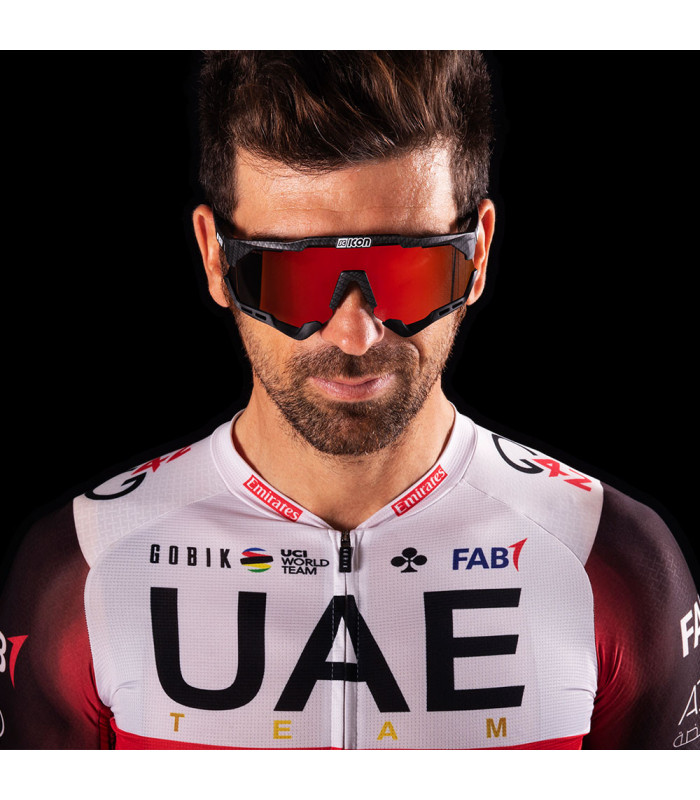 SCICON AEROSHADE XL CARBON MATT SUNGLASSES (MULTIMIRROR RED LENS)