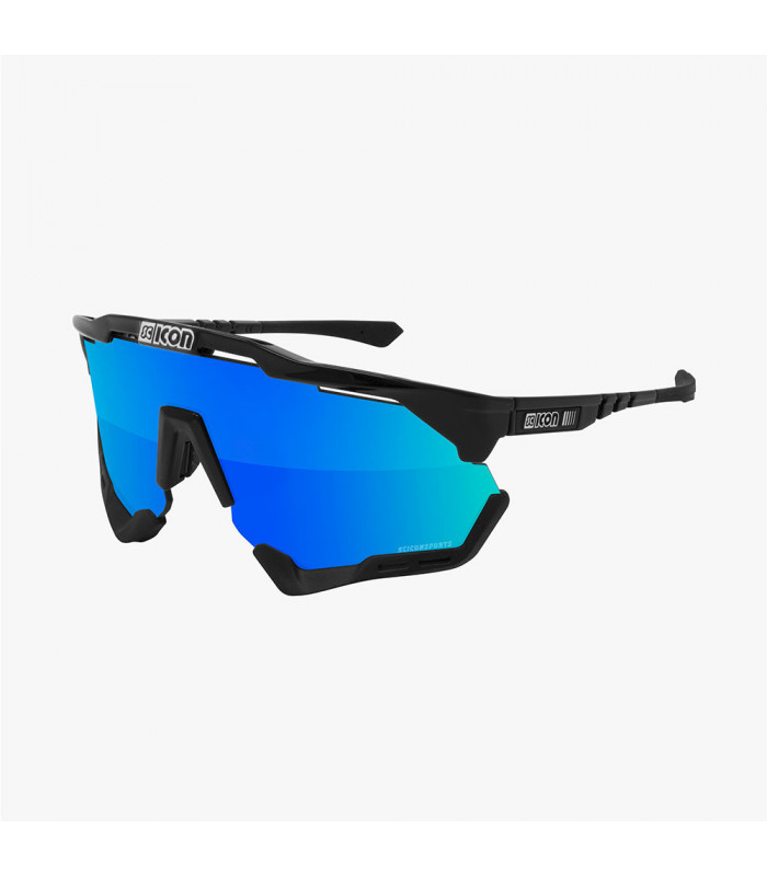 SCICON AEROSHADE XL BLACK GLOSS SUNGLASSES (MULTIMIRROR BLUE LENS)