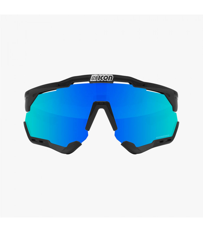 SCICON AEROSHADE XL BLACK GLOSS SUNGLASSES (MULTIMIRROR BLUE LENS)