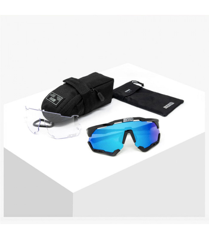 SCICON AEROSHADE XL BLACK GLOSS SUNGLASSES (MULTIMIRROR BLUE LENS)