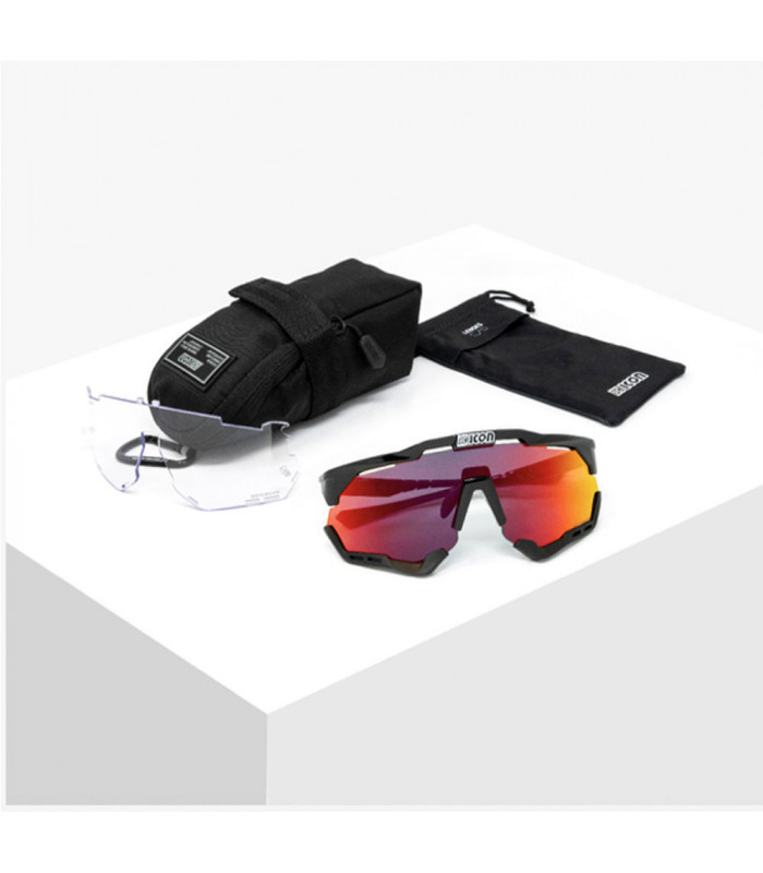 SCICON AEROSHADE XL BLACK GLOSS SUNGLASSES (MULTIMIRROR RED LENS)