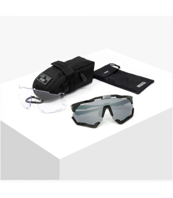 SCICON AEROSHADE XL BLACK GLOSS SUNGLASSES (MULTIMIRROR SILVER LENS)