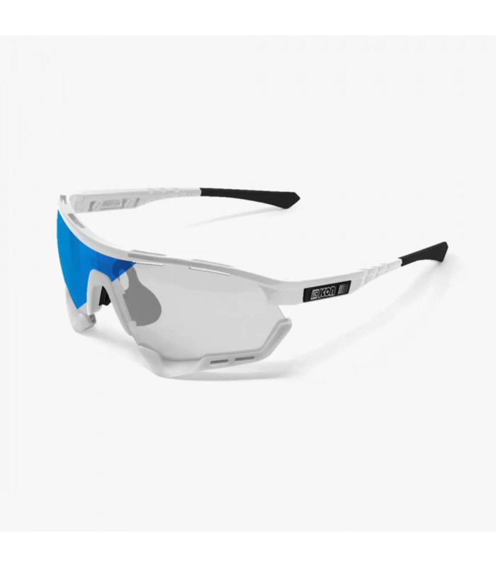 SCICON AEROTECH XL WHITE GLOSS SUNGLASSES (PHOTOCHROMIC BLUE LENS)