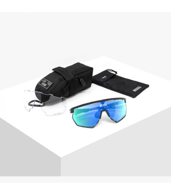 SCICON AEROWING CARBON MATT SUNGLASSES (MULTIMIRROR BLUE LENS)