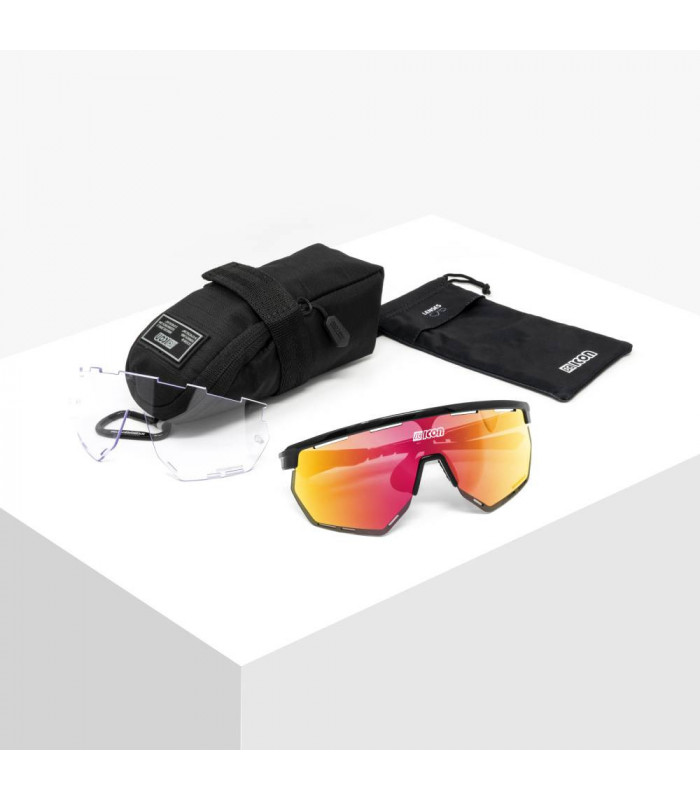 SCICON AEROWING BLACK GLOSS SUNGLASSES (MULTIMIRROR RED LENS)