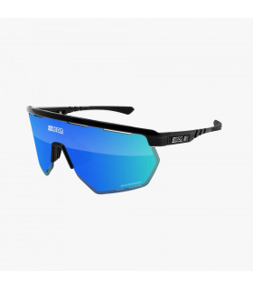 SCICON AEROWING BLACK GLOSS SUNGLASSES (MULTIMIRROR BLUE LENS)