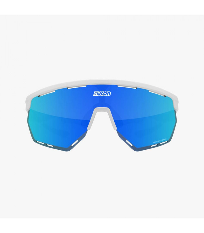 SCICON AEROWING WHITE GLOSS SUNGLASSES (MULTIMIRROR BLUE LENS)