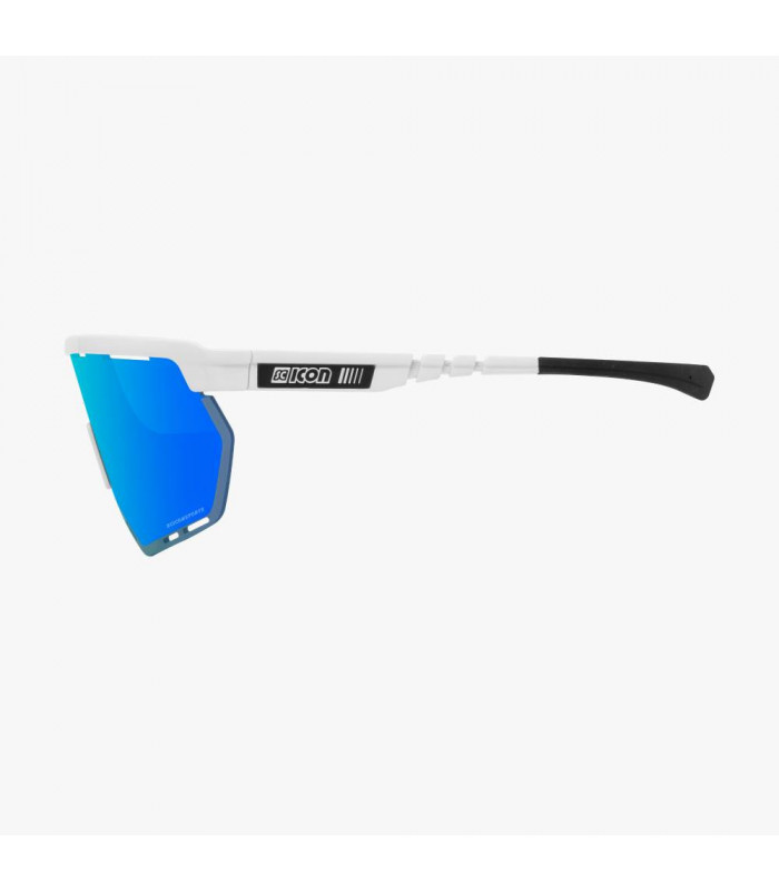 SCICON AEROWING WHITE GLOSS SUNGLASSES (MULTIMIRROR BLUE LENS)