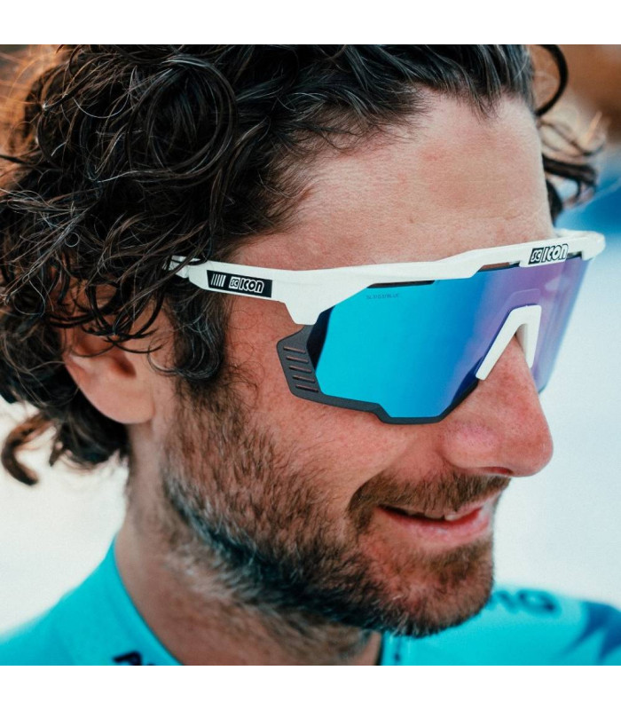 SCICON AEROSHADE KUNKEN WHITE GLOSS SUNGLASSES (MULTIMIRROR BLUE LENS)