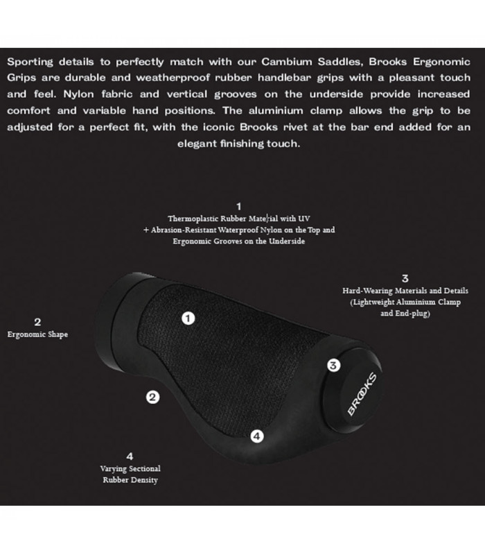 BROOKS ERGONOMIC RUBBER GRIPS (BLACK/100 MM-130 MM)
