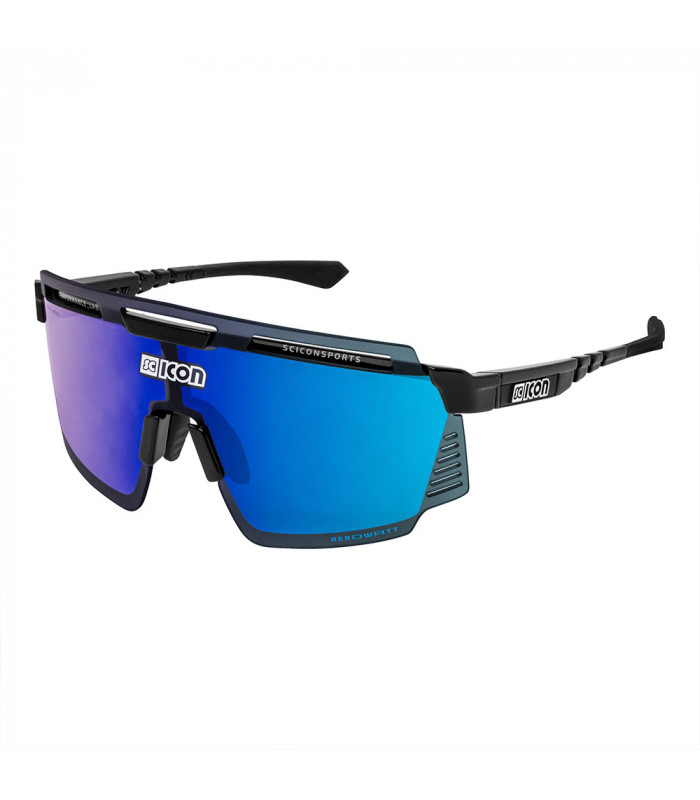 SCICON AEROWATT BLACK GLOSS SUNGLASSES (MULTIMIRROR BLUE LENS)