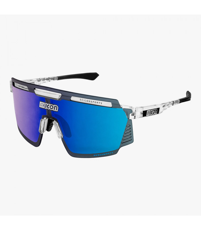 SCICON AEROWATT CRYSTAL GLOSS SUNGLASSES (MULTIMIRROR BLUE LENS)