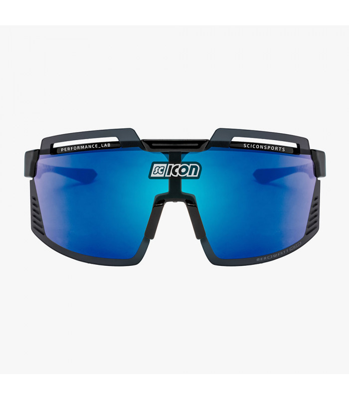 SCICON AEROWATT FOZA BLACK GLOSS SUNGLASSES (MULTIMIRROR BLUE LENS)