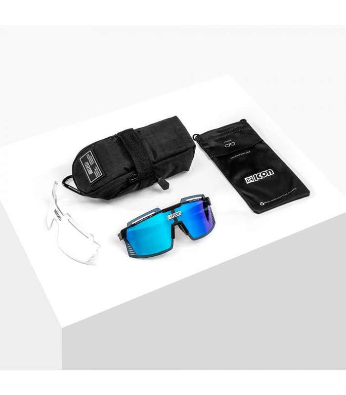 SCICON AEROWATT FOZA BLACK GLOSS SUNGLASSES (MULTIMIRROR BLUE LENS)
