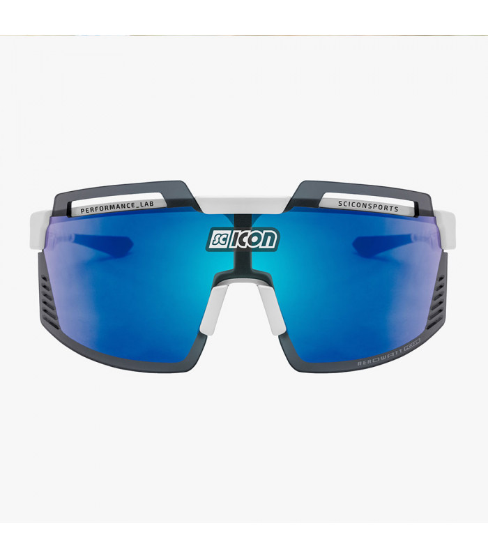 SCICON AEROWATT FOZA WHITE GLOSS SUNGLASSES (MULTIMIRROR BLUE LENS)