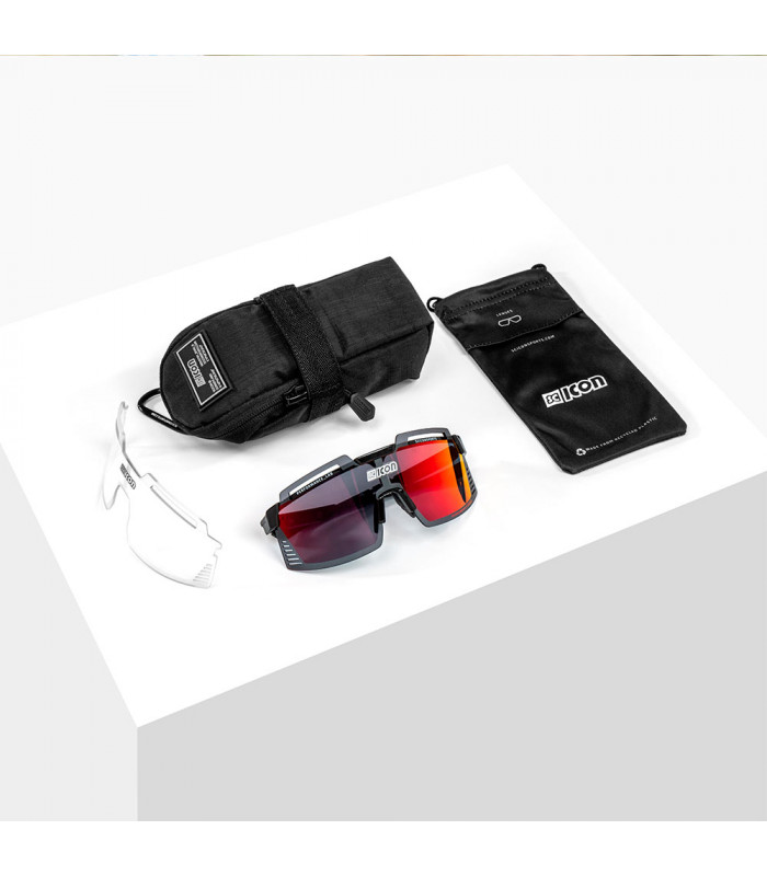 SCICON AEROWATT FOZA BLACK GLOSS SUNGLASSES (MULTIMIRROR RED LENS)