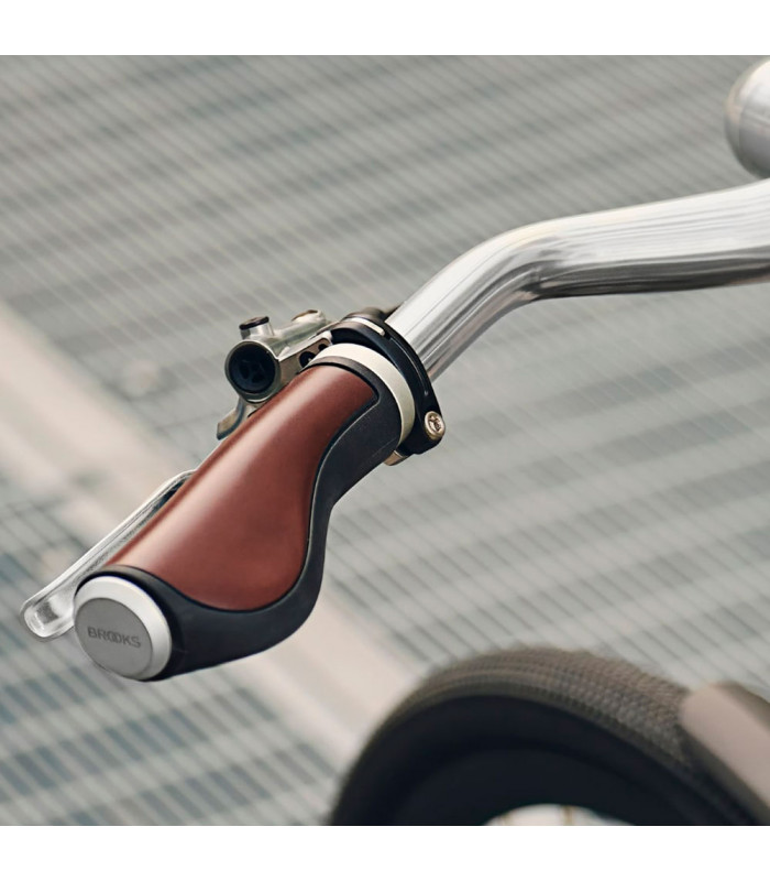 BROOKS ERGONOMIC LEATHER GRIPS (BROWN/130 MM-130 MM)