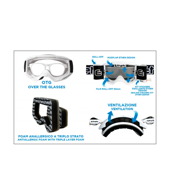ETHEN 05 PRIMIS MUD WHITE-BLACK ROLL OFF 50 MM GOGGLES (CLEAR LENS)