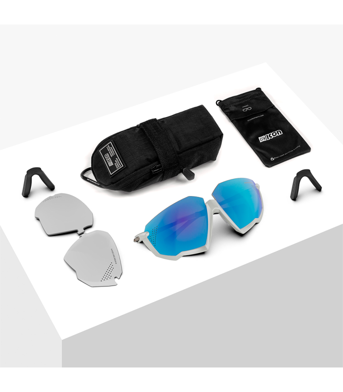 SCICON AEROJET TITANIUM METAL WHITE SUNGLASSES (MULTIMIRROR BLUE LENSES)