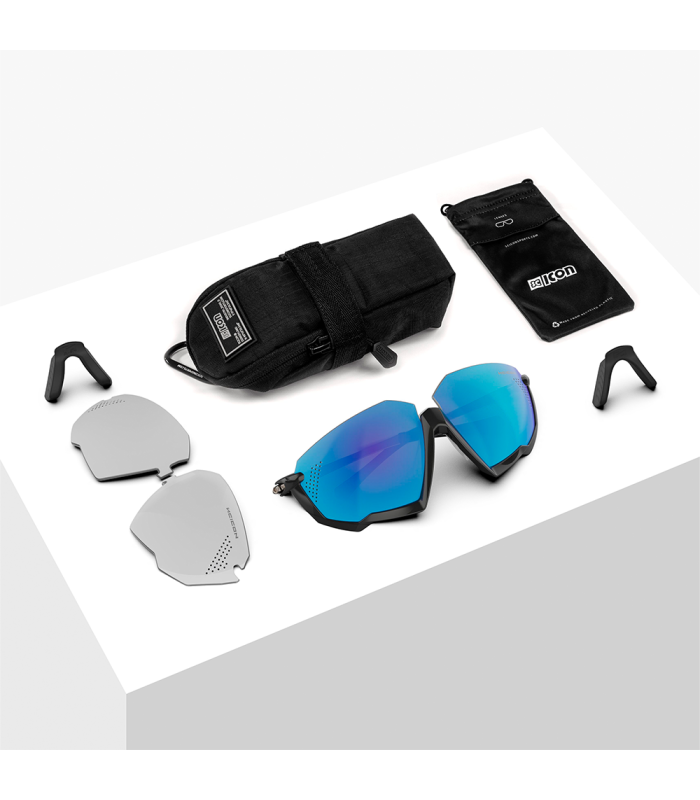 SCICON AEROJET TITANIUM METAL BLACK SUNGLASSES (MULTIMIRROR BLUE LENSES)
