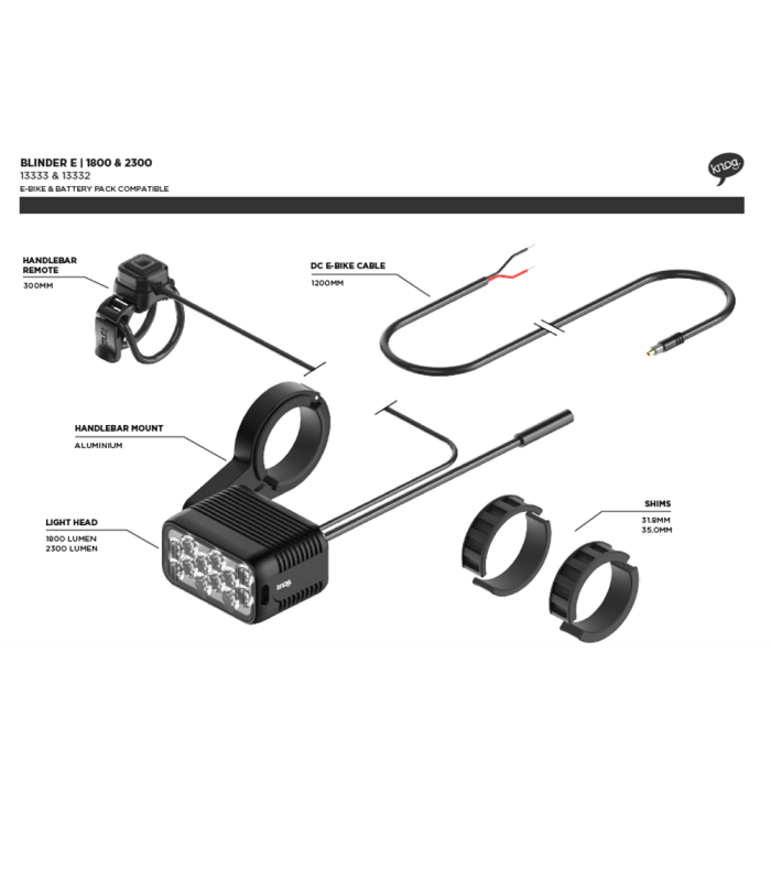 LUZ DELANTERA E-BIKE KNOG BLINDER E 1800