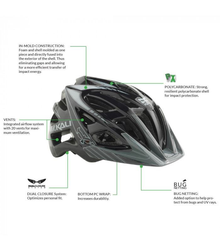 KALI AVITA PC RUSH-BLACK/WHITE HELMET (SIZE: S)