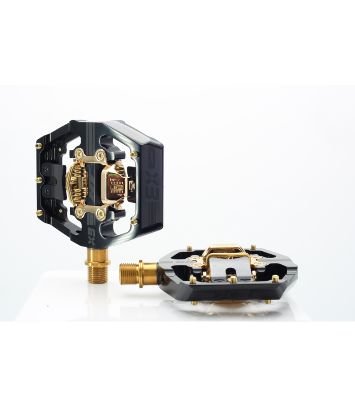 HT X3 TITANIUM SPINDLE DOWNHILL-ENDURO LIMITED EDITION PEDALS (STEALTH BLACK-GOLD MECHANISM)