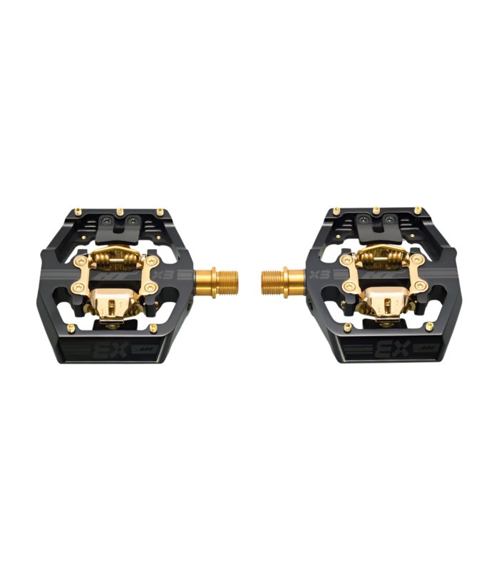 HT X3 TITANIUM SPINDLE DOWNHILL-ENDURO LIMITED EDITION PEDALS (STEALTH BLACK-GOLD MECHANISM)