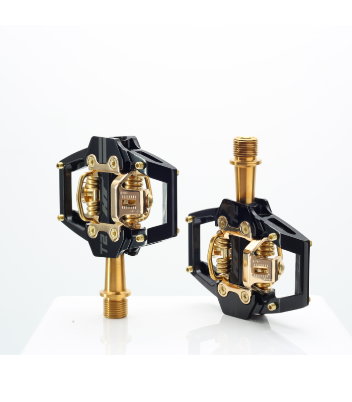 HT T2 TITANIUM SPINDLE LIMITED EDITION ENDURO PEDALS (STEALTH BLACK/GOLD MECHANISM)