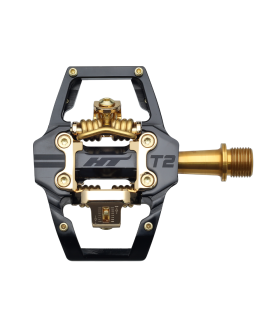 HT T2 TITANIUM SPINDLE LIMITED EDITION ENDURO PEDALS (STEALTH BLACK/GOLD MECHANISM)