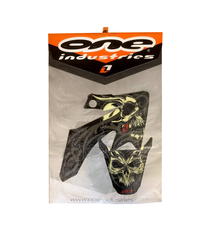 KIT ADHESIVOS + FUNDA ASIENTO ONE INDUSTRIES TATOO BLACK HONDA CRF 50 (2004-2007)