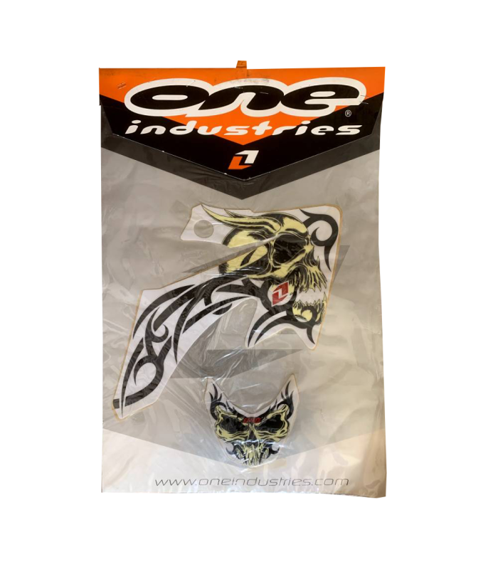 KIT ADHESIVOS + FUNDA ASIENTO ONE INDUSTRIES TATOO WHITE HONDA CRF 50 (2004-2007)