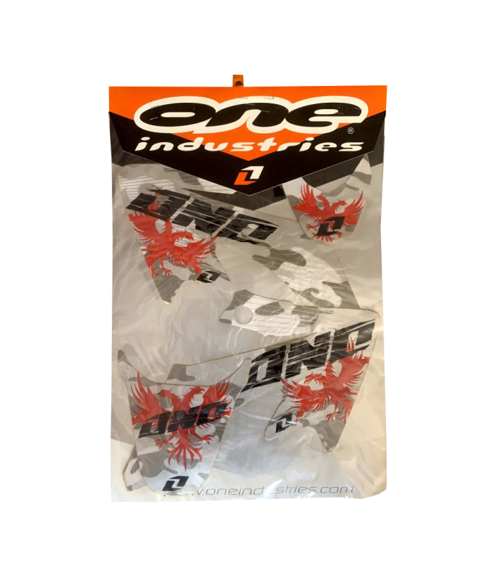 KIT ADHESIVOS + FUNDA ASIENTO ONE INDUSTRIES WHITE CAMO HONDA CRF 50 (2004-2007)