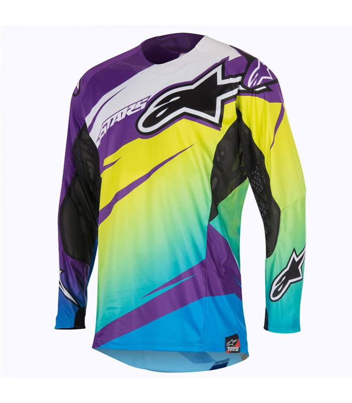 CAMISETA MX ALPINESTARS TECHSTAR VENOM  LIMA/CYAN/PURPURA.